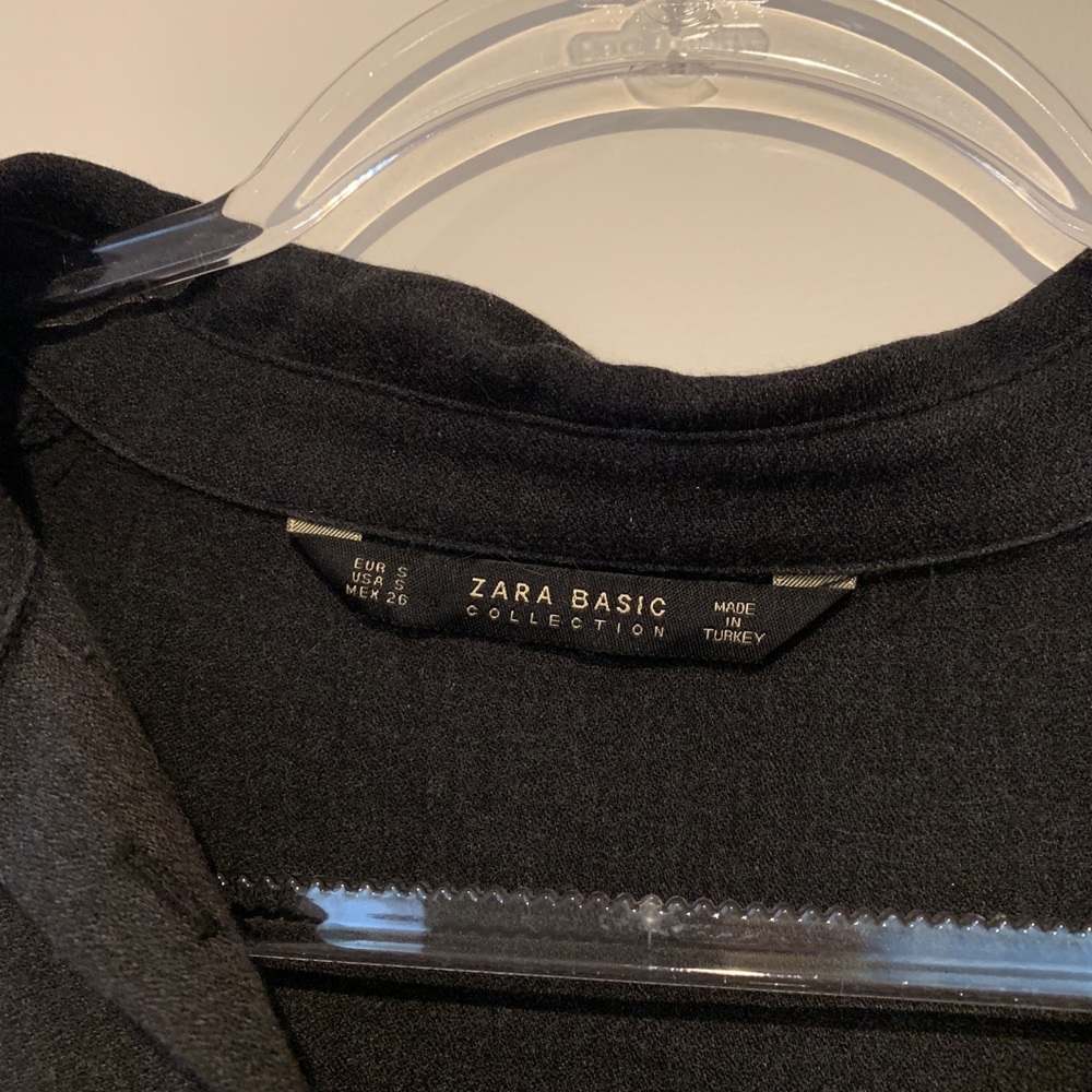 Zara Basic Black Button Down Top Pearl Sleeves S - image 2